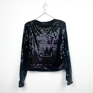 Black Collection Long Sleeve Black Purple/Blue Sequin Sparkly Top